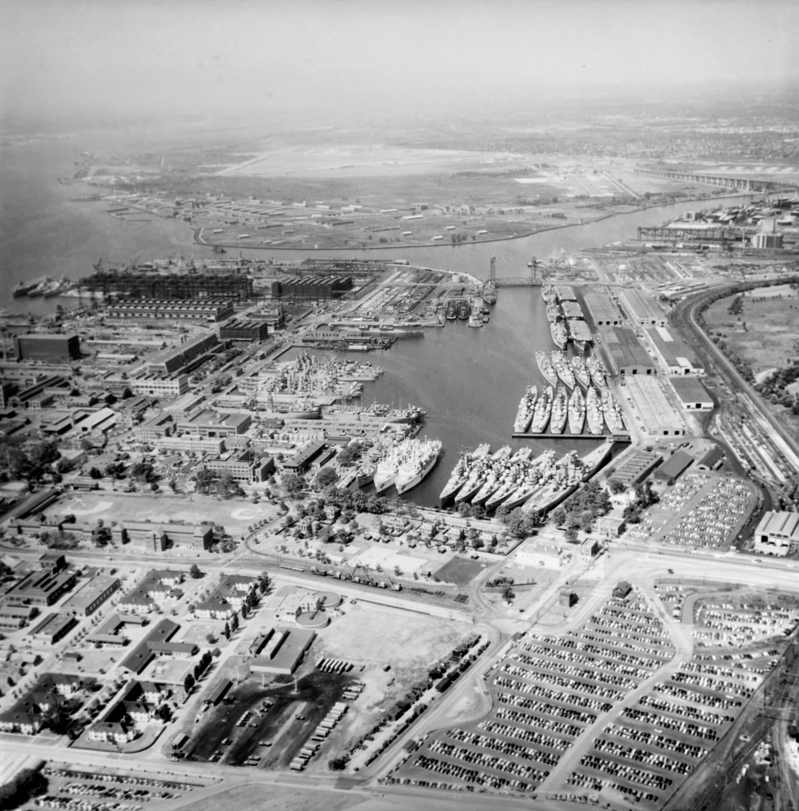 Aerial view of the Philadelphia Naval Shipyard Reserve Basin on 19 May 1955 (80-G-668655), 1955, Philadelphia