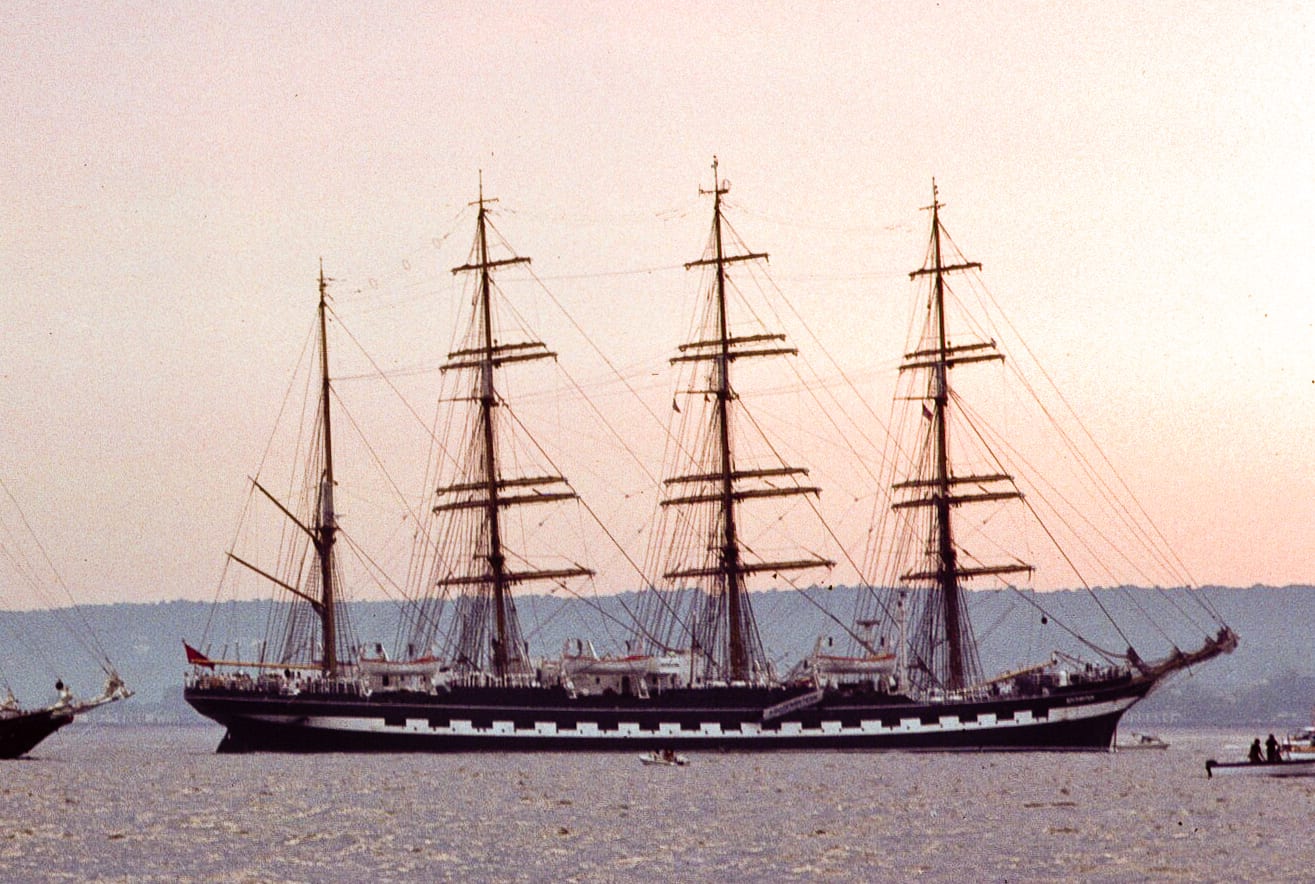 Kruzenshtern (USSR) in New York Harbor during OpSail 76, 1976, New York City