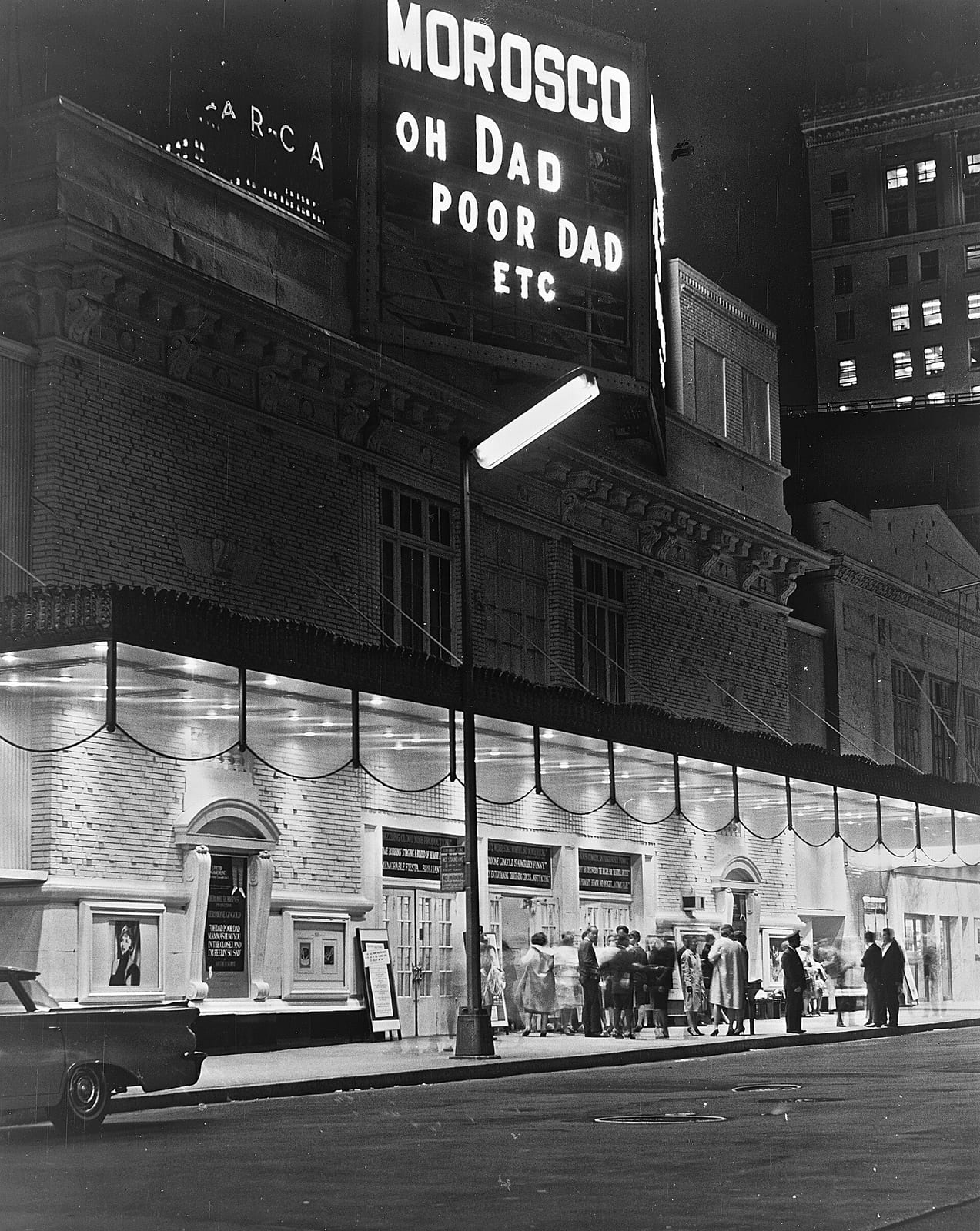 Morosco Theatre, New York City, at night, 1963, New York City
