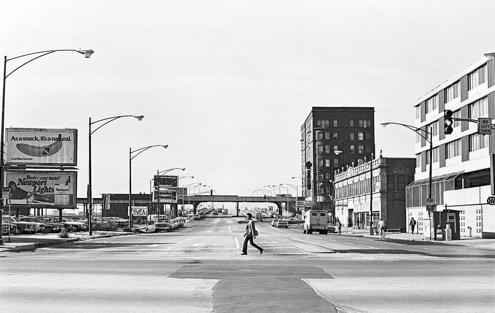 Looking west from Michigan Avenue along Roosevelt Road, Chicago, November 1978., 1978, Chicago
