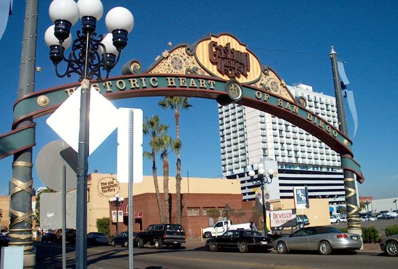 Street archway entrance to the Gaslamp Quarter — Downtown San Diego, California. It was taken in 2001 by myself ., 2001, San Diego