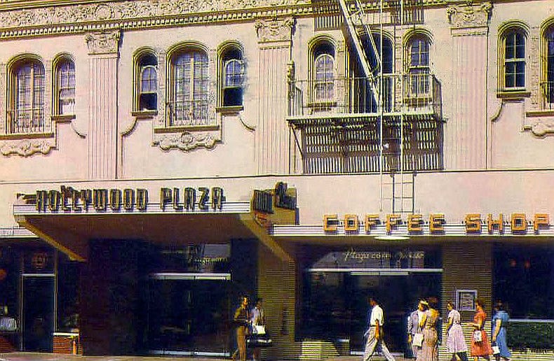 Postcard photo of the coffee shop of the Hollywood Plaza Hotel, Los Angeles., 1963, Los Angeles