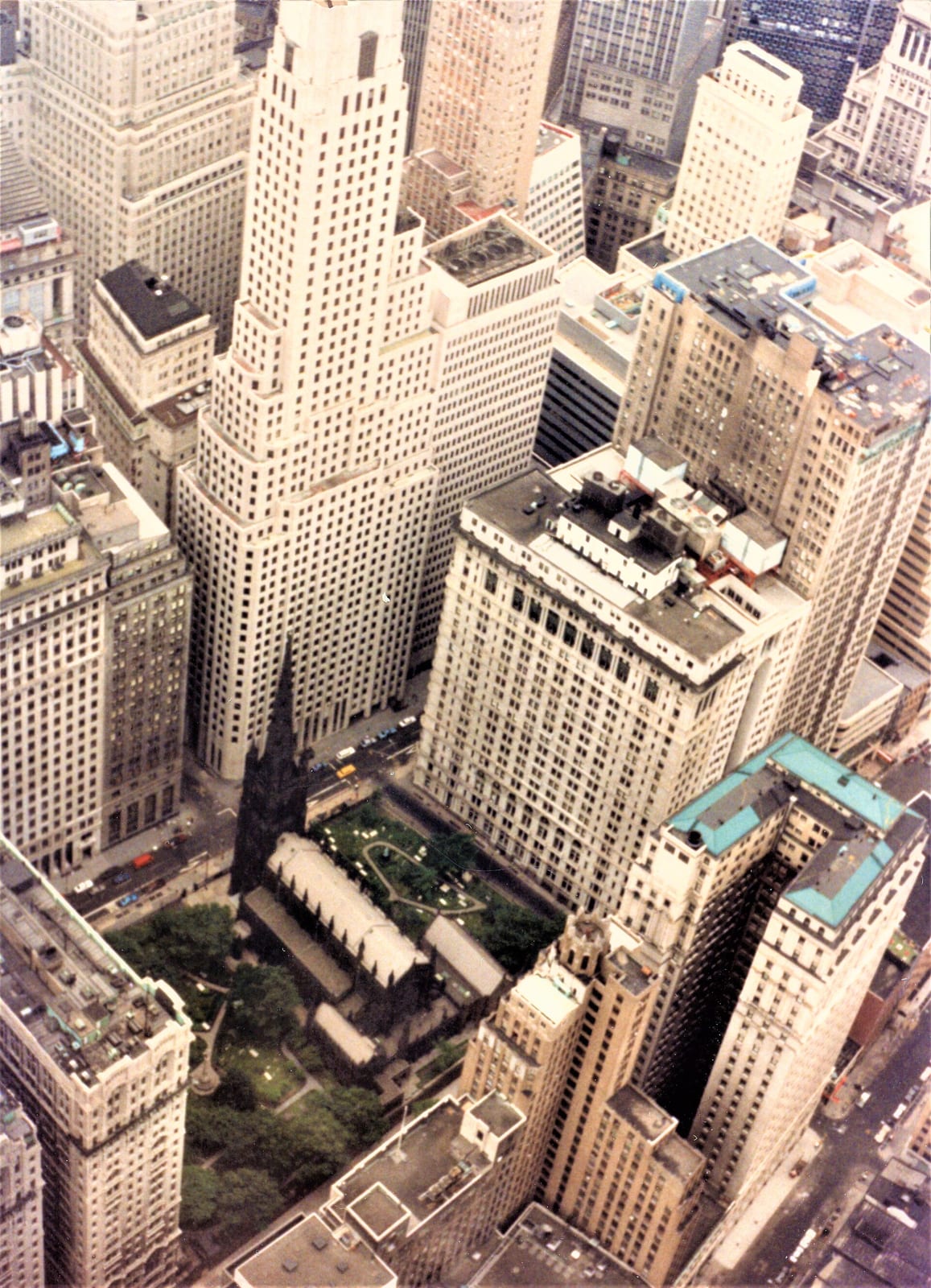 View of Trinity Church (Manhattan) from World Trade Center Observatory on June 23, 1984, 1984, New York City