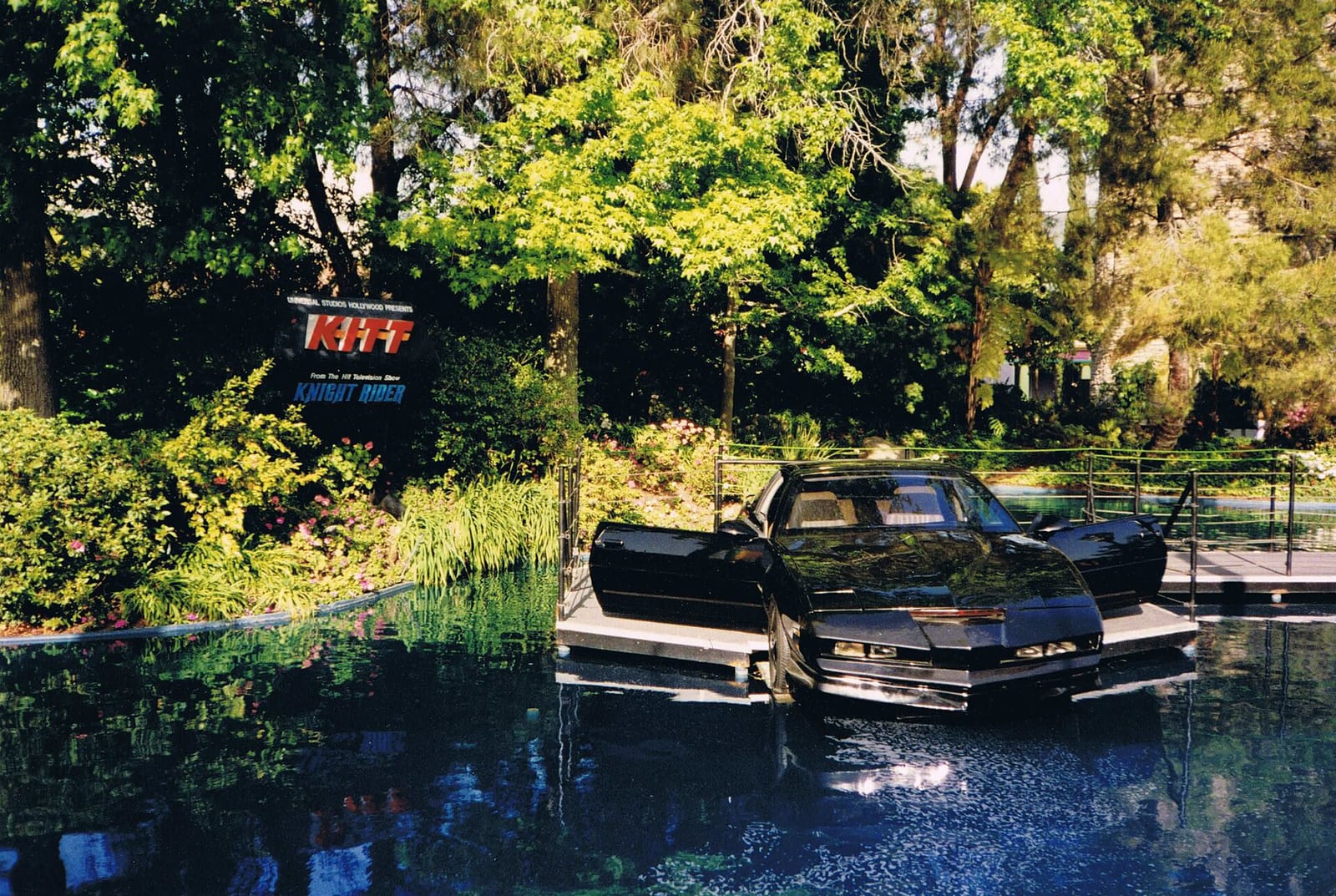 KITT at Universal Studios, with Knight Rider sign in the background, 1993, Los Angeles