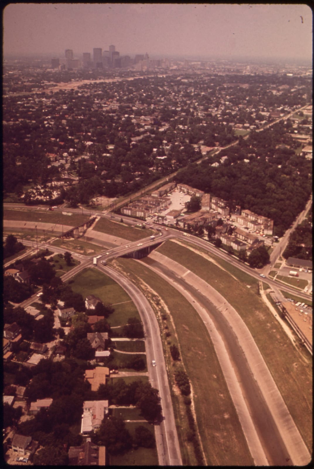 OUTSIDE HOUSTON - CITY SKYLINE IN BACKGROUND, 1972, Houston