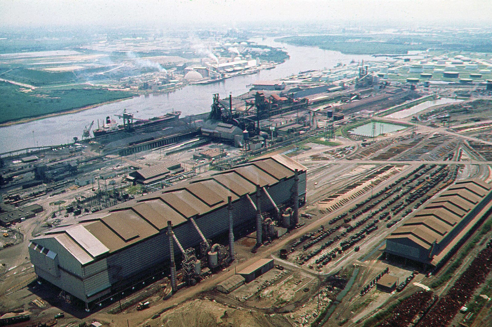 ARMCO STEEL PLANT. HOUSTON SHIP CHANNEL IN BACKGROUND, 1972, Houston