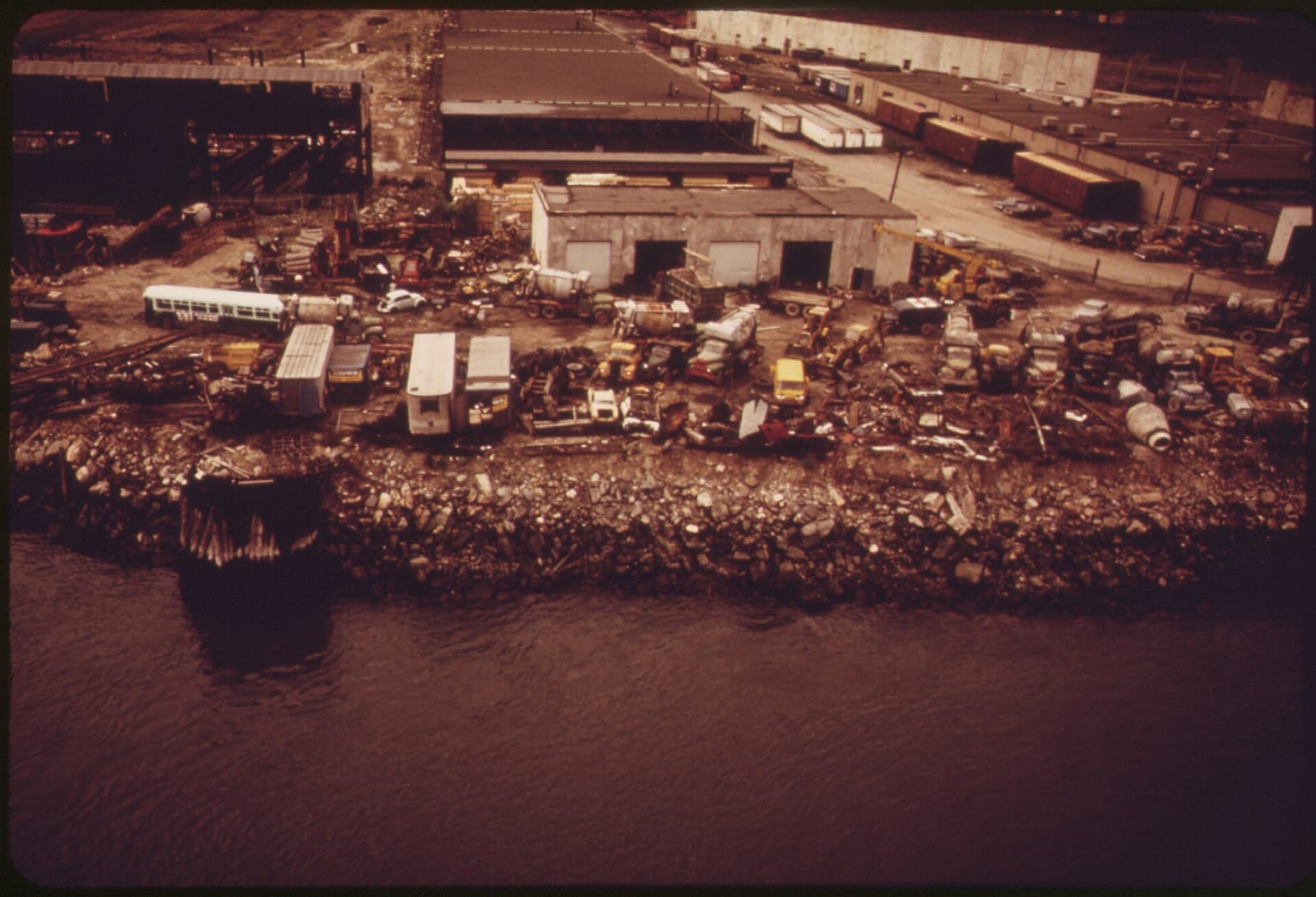 ABANDONED WAREHOUSES AND DUMP ON HUDSON RIVER, 1973, New York City