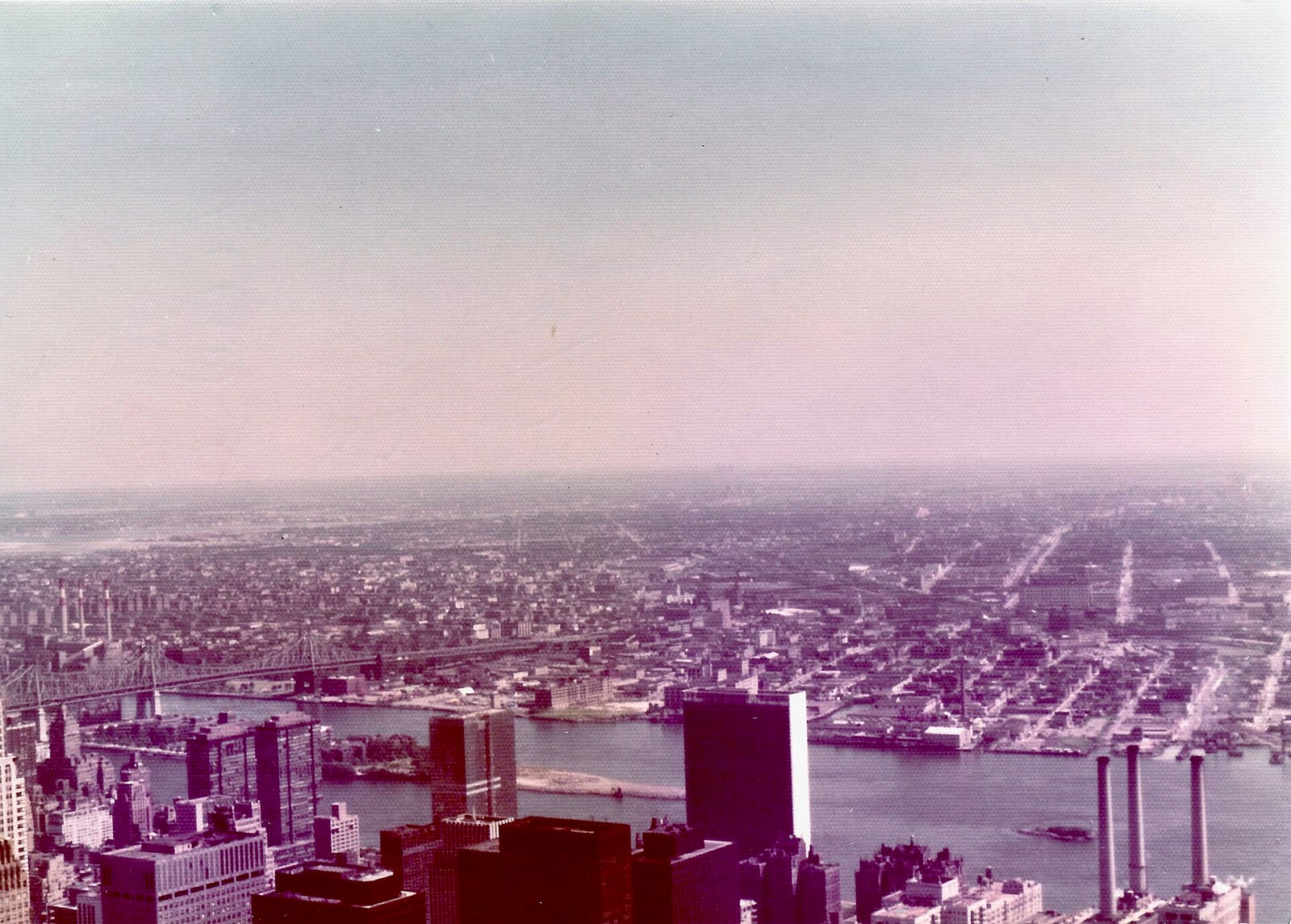 View from the Empire State Building observation deck, New York City, August 1975, 1975, New York City